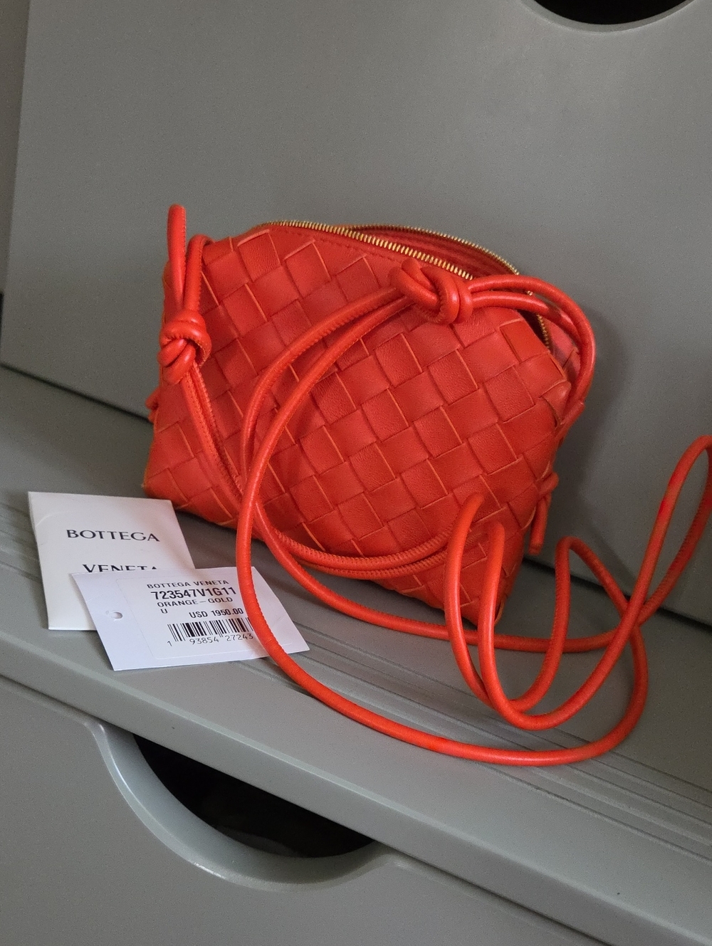 Bottega Veneta Orange Intrecciato Mini Crossbody Bag